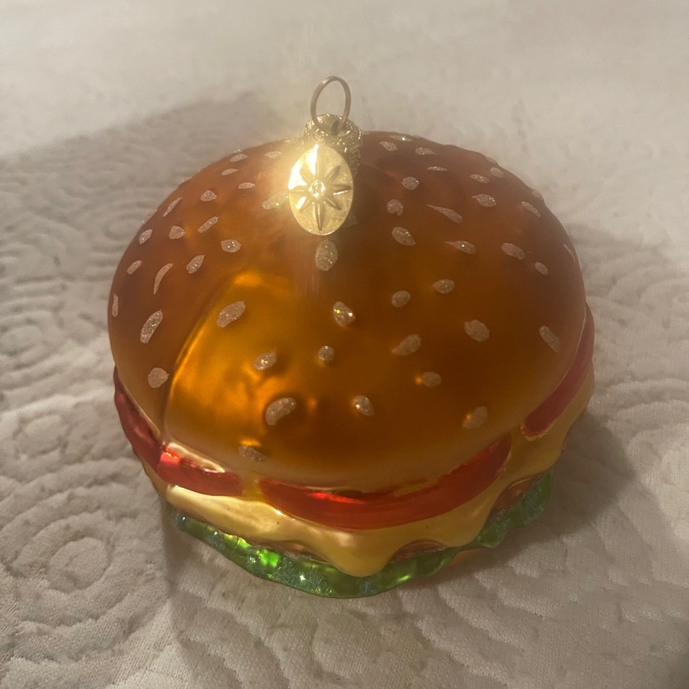 Christopher Radko American Classic Cheeseburger Glass Christmas Ornament in Box